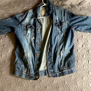 Denim jacket, Not sure what the brand is, color is blue, and size XL